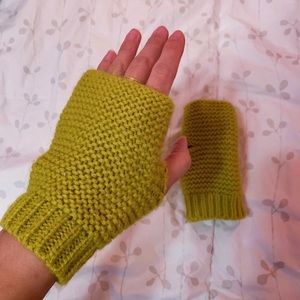 Lime green knit fingerless gloves